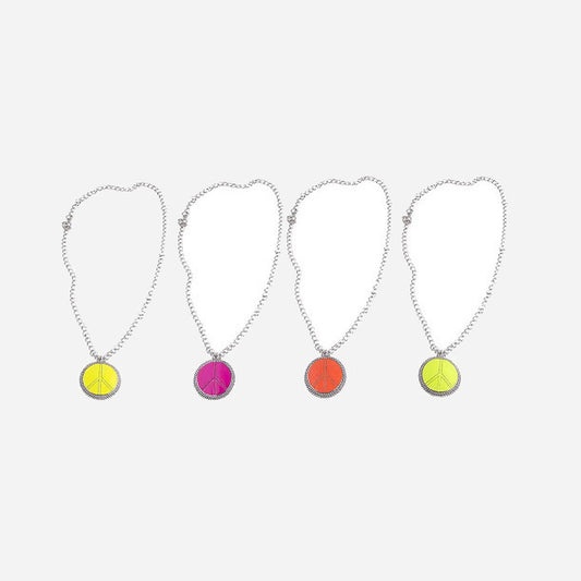 Collier peace & love fluo avec médaillon assorti 5 cm fantaisie