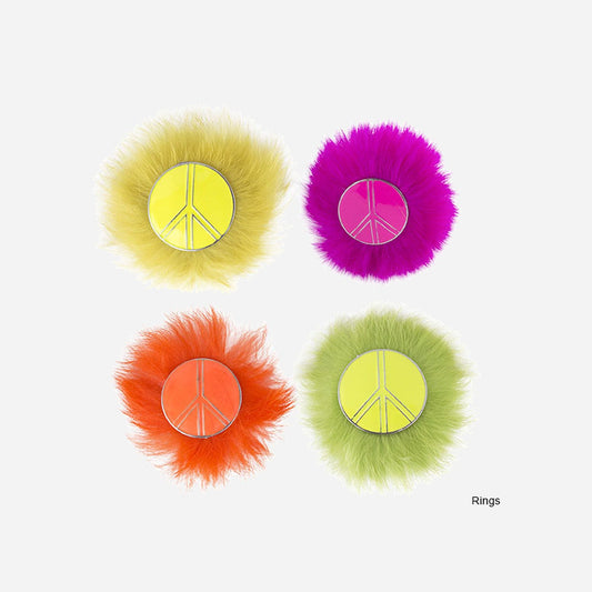 Bague peace & love fluo avec fourrure assorti
