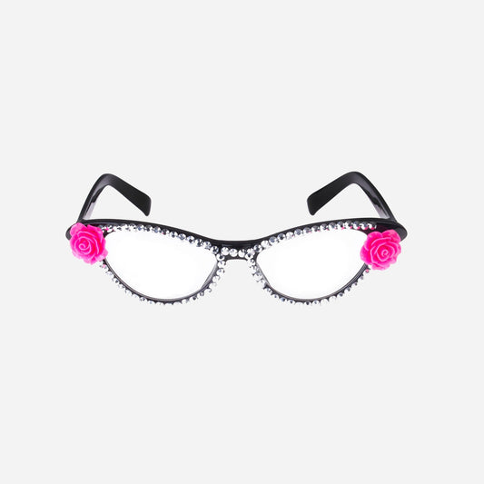 Lunettes vintage secrétaire avec strass et roses