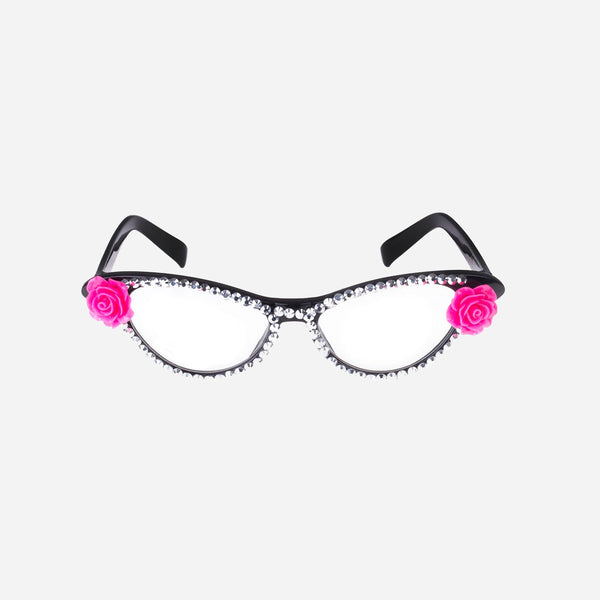 Lunettes vintage secrétaire avec strass et roses