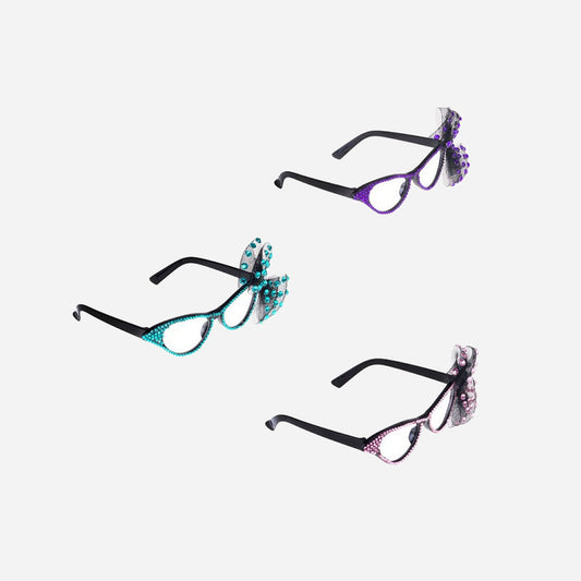 Lunettes vintage avec strass et noeud papillon assorti