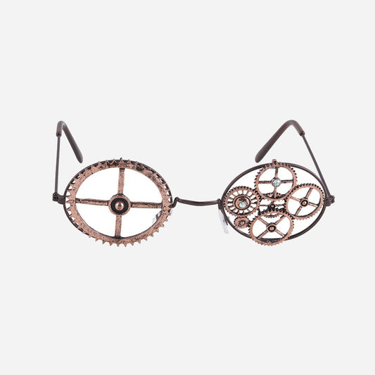 Lunettes rondes steampunk engrenages avec strass