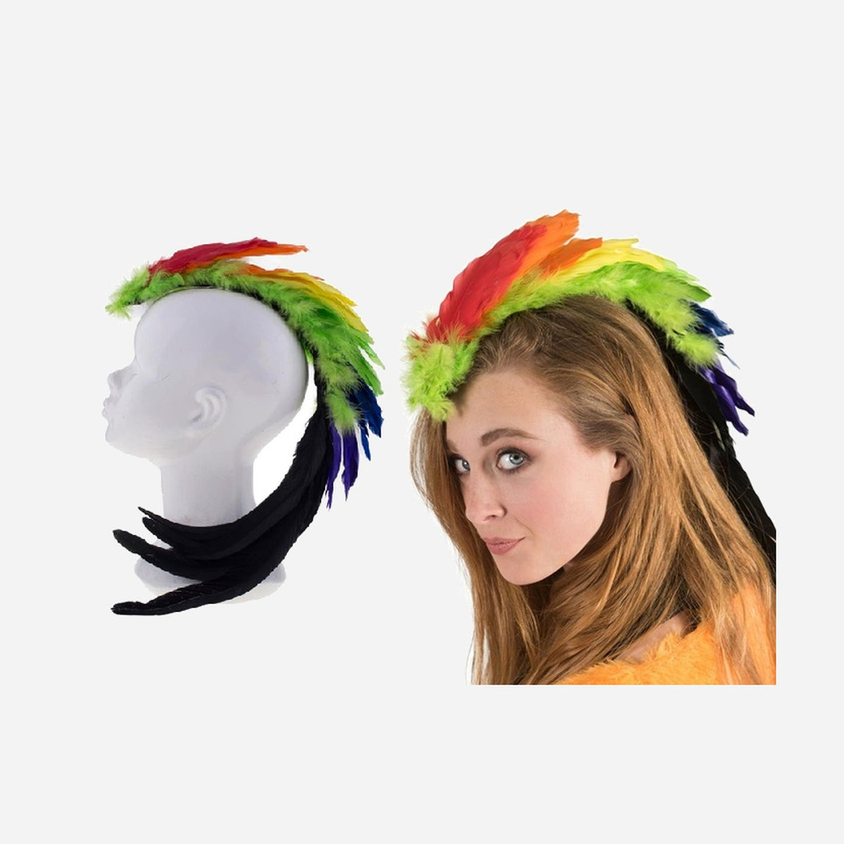 Clip cheveux grandes plumes rainbow