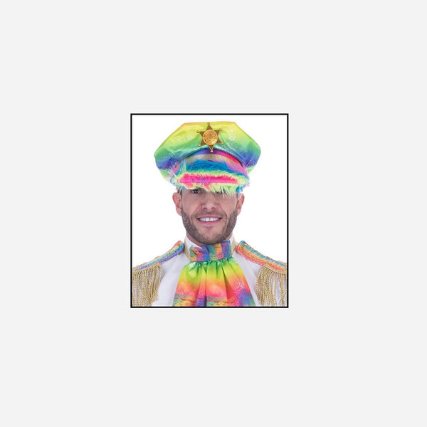Casquette policier rainbow avec plumes et insigne fantaisie