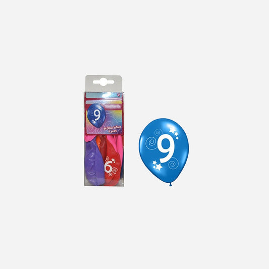 Lot de 12 ballons "9" 30 cm