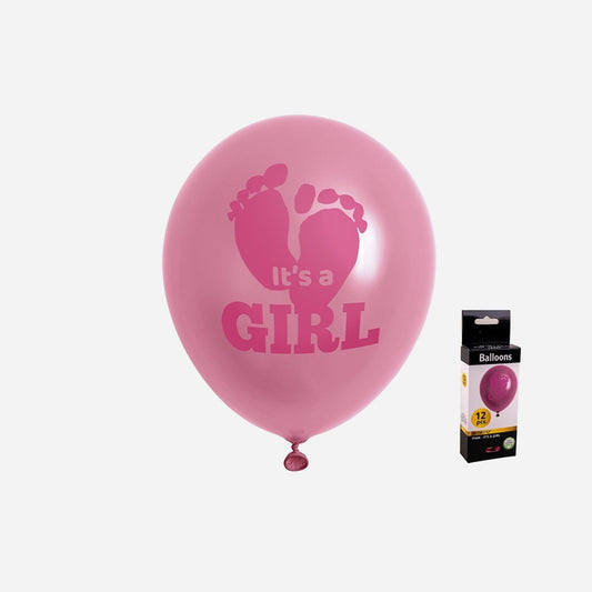 Lot de 12 ballons de fête rose motif it's a girl 30 cm