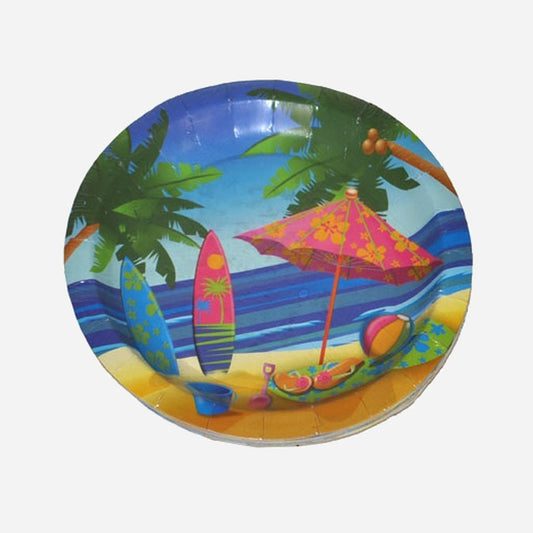 Lot de 8 assiettes en carton plage & palmiers