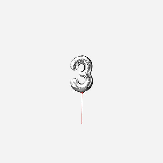 Ballon chiffre "3" en aluminium avec bâton 30 cm