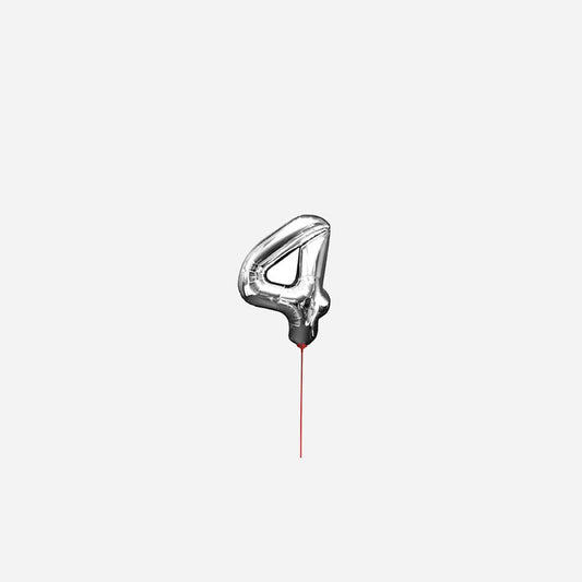 Ballon chiffre "4" en aluminium avec bâton 30 cm