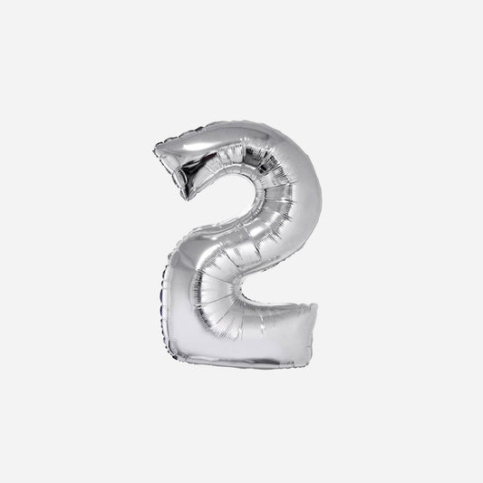 Ballon chiffre "2" en aluminium argent 80 cm