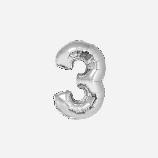 Ballon chiffre "3" en aluminium argent 80 cm