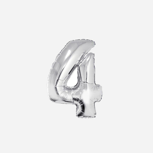 Ballon chiffre "4" en aluminium argent 80 cm