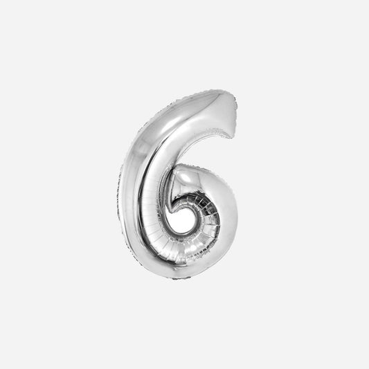 Ballon chiffre "6" en aluminium argent 80 cm