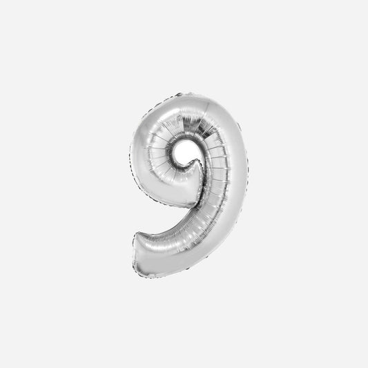 Ballon chiffre "9" en aluminium argent 80 cm