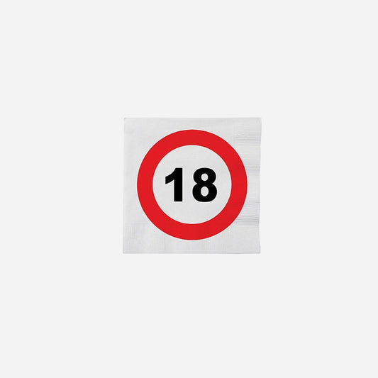Lot de 16 serviettes "18 ans" en papier 33 cm
