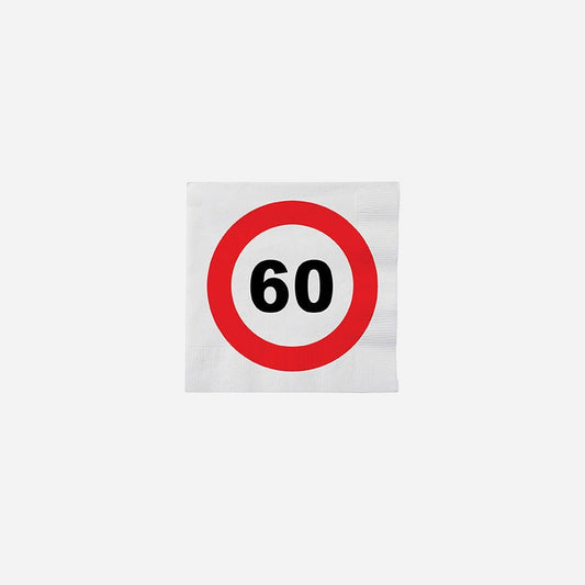 Lot de 16 serviettes "60 ans" en papier 33 cm
