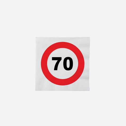 Lot de 16 serviettes "70 ans" en papier 33 cm