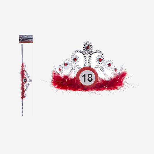 Diadème couronne strass & plumes anniversaire 18 ans