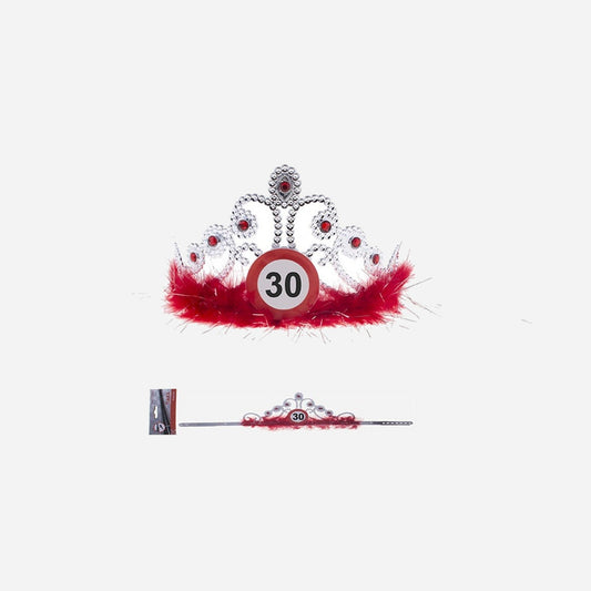 Diadème couronne strass & plumes anniversaire 30 ans