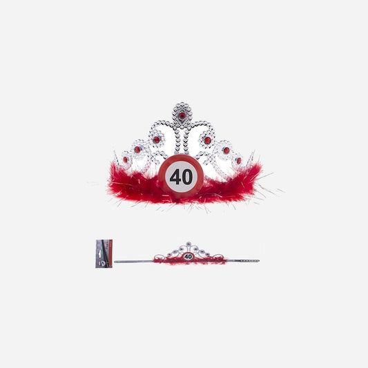 Diadème couronne strass & plumes anniversaire 40 ans