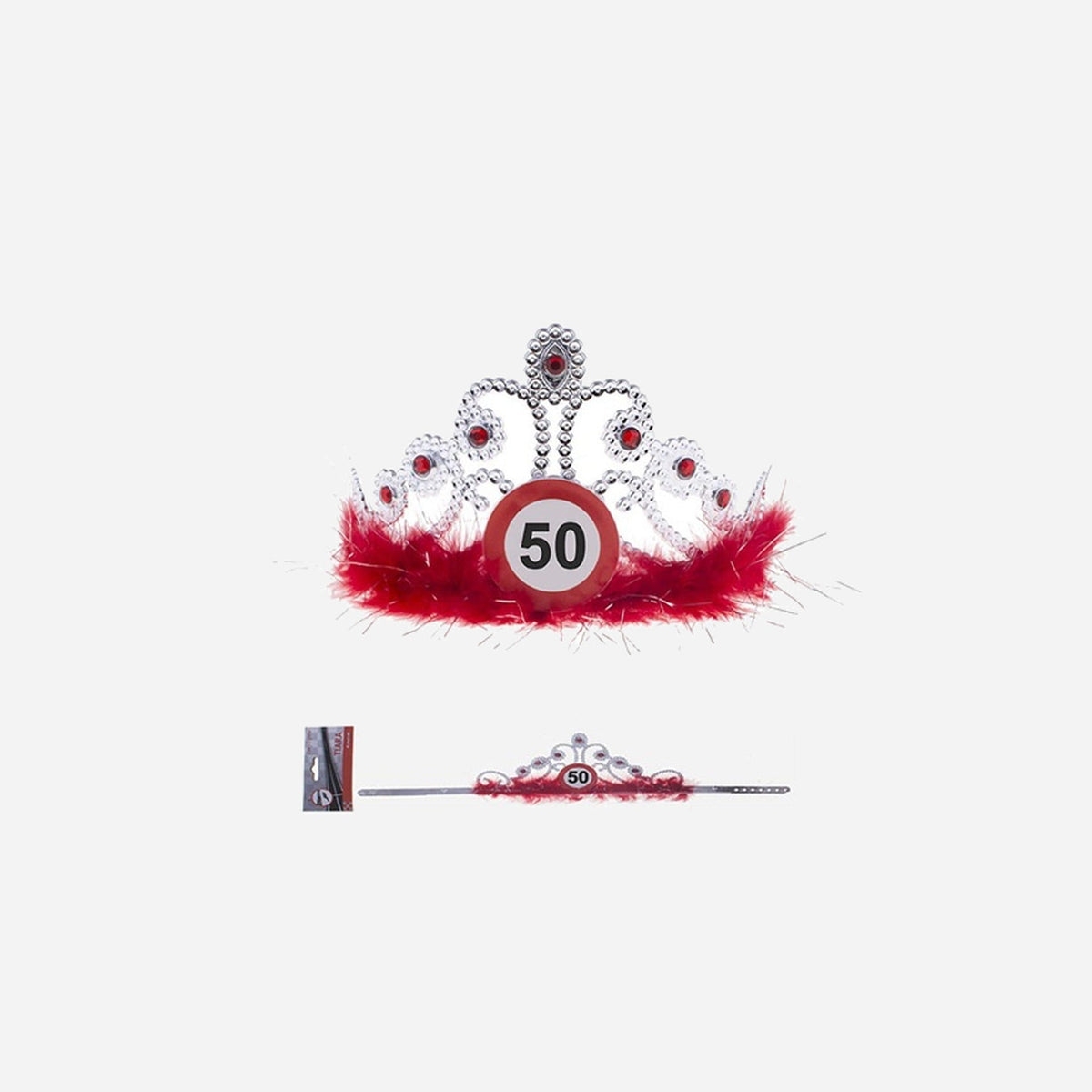 Diadème couronne strass & plumes anniversaire 50 ans