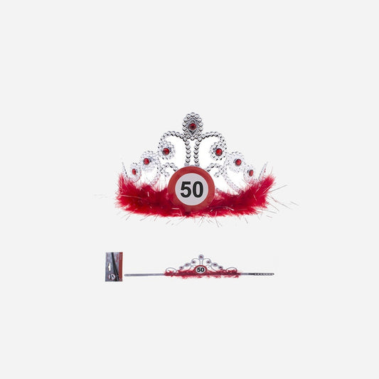 Diadème couronne strass & plumes anniversaire 50 ans