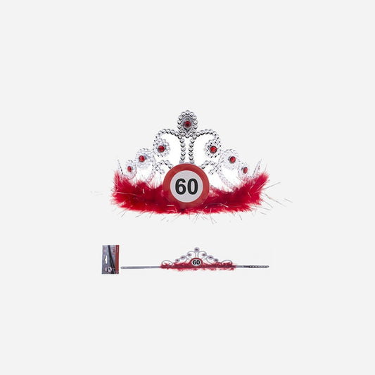 Diadème couronne strass & plumes anniversaire 60 ans
