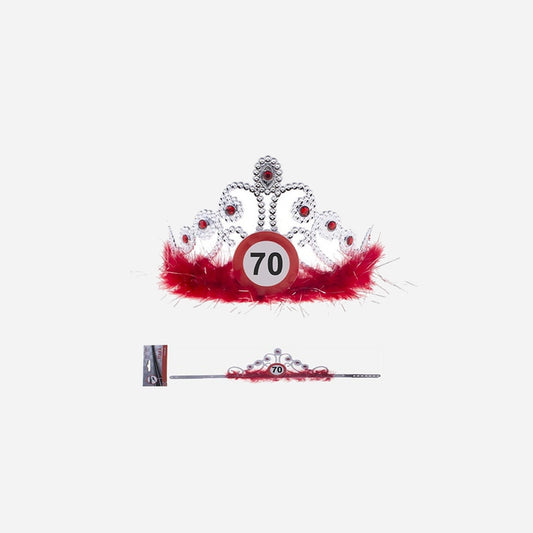 Diadème couronne strass & plumes anniversaire 70 ans