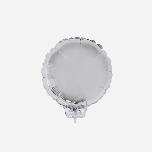 Ballon aluminium rond argent avec baton 28 × 30 cm