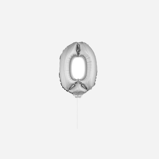 Ballon chiffre "0" en aluminium avec bâton argent 40 cm