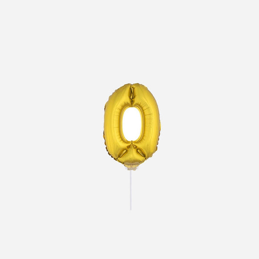 Ballon chiffre "0" en aluminium avec bâton or 40 cm