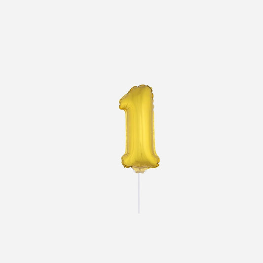 Ballon chiffre "1" en aluminium avec bâton or 40 cm