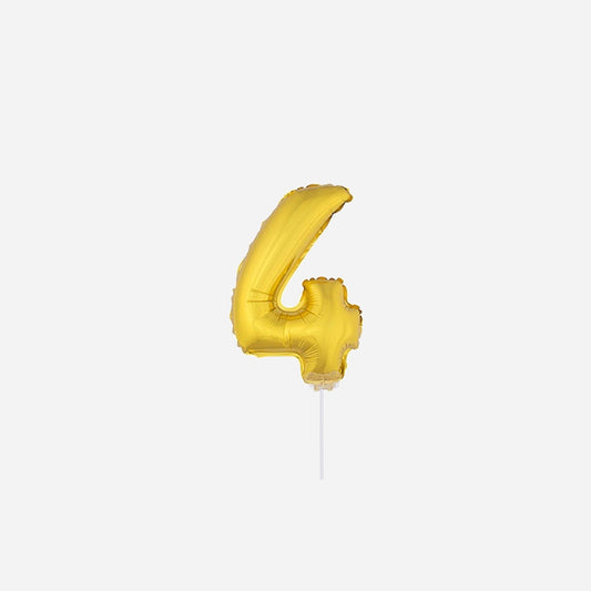 Ballon chiffre "4" en aluminium avec bâton or 40 cm