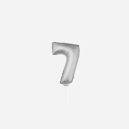 Ballon chiffre "7" en aluminium avec bâton argent 40 cm