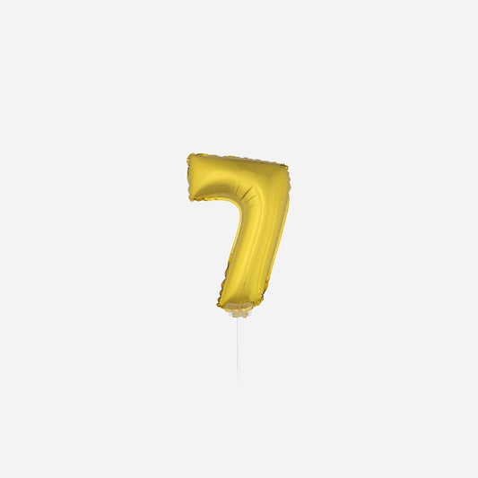 Ballon chiffre "7" en aluminium avec bâton or 40 cm