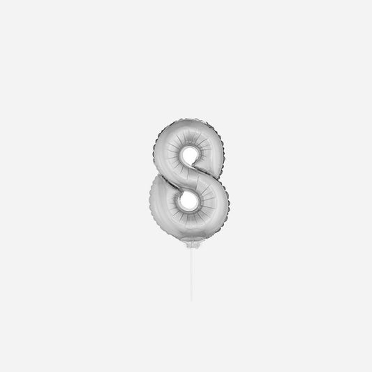Ballon chiffre "8" en aluminium avec bâton argent 40 cm