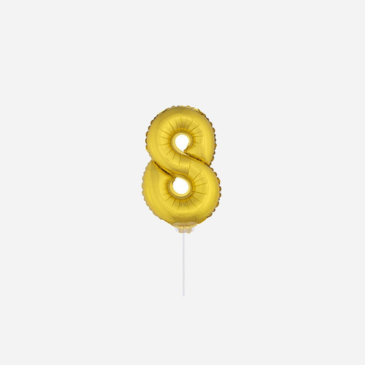 Ballon chiffre "8" en aluminium avec bâton or 40 cm