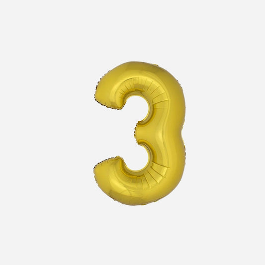 Ballon chiffre "3" en aluminium or 1 m