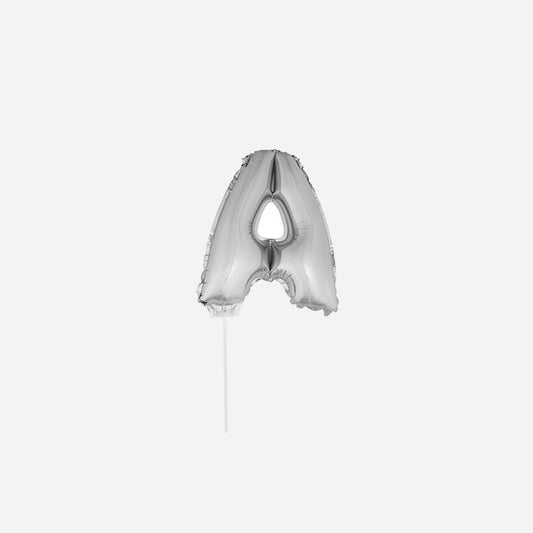 Ballon lettre "A" en aluminium avec bâton 41 cm argent