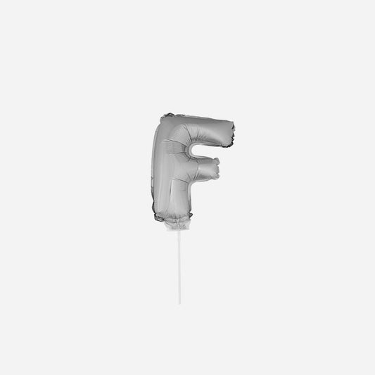 Ballon lettre "F" en aluminium avec bâton 41 cm argent