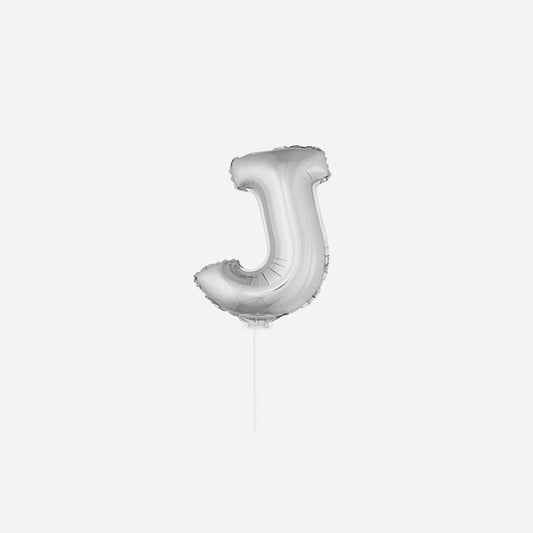 Ballon lettre "J" en aluminium avec bâton 41 cm argent