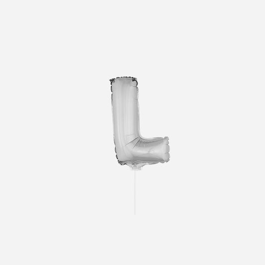 Ballon lettre "L" en aluminium avec bâton 41 cm argent