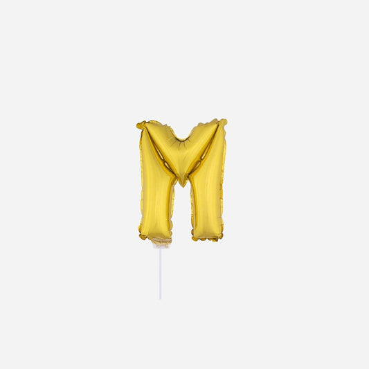 Ballon lettre "M" en aluminium avec bâton 41 cm or