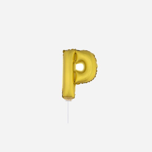 Ballon lettre "P" en aluminium avec bâton 41 cm or