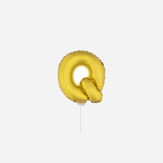 Ballon lettre "Q" en aluminium avec bâton 41 cm or