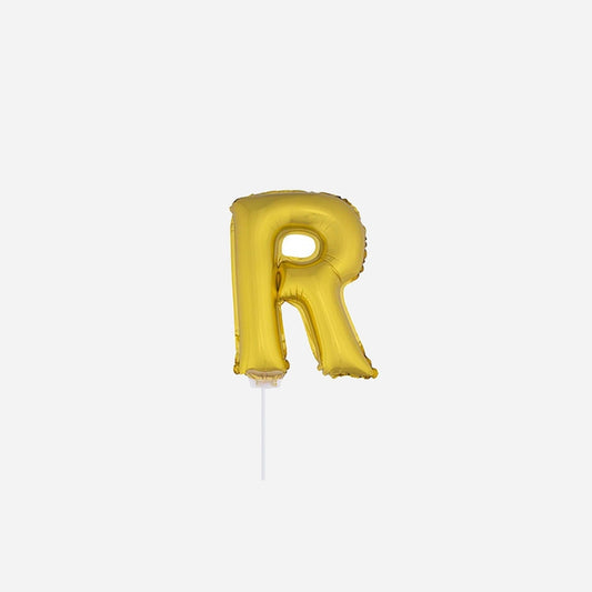 Ballon lettre "R" en aluminium avec bâton 41 cm or