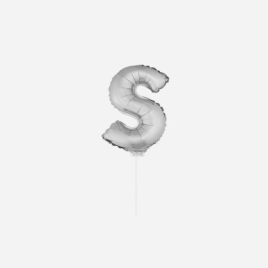 Ballon lettre "S" en aluminium avec bâton 41 cm argent