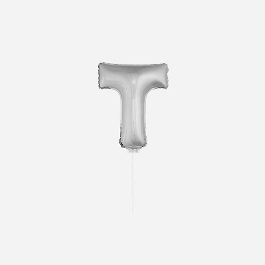Ballon lettre "T" en aluminium avec bâton 41 cm argent