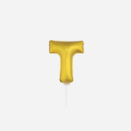 Ballon lettre "T" en aluminium avec bâton 41 cm or