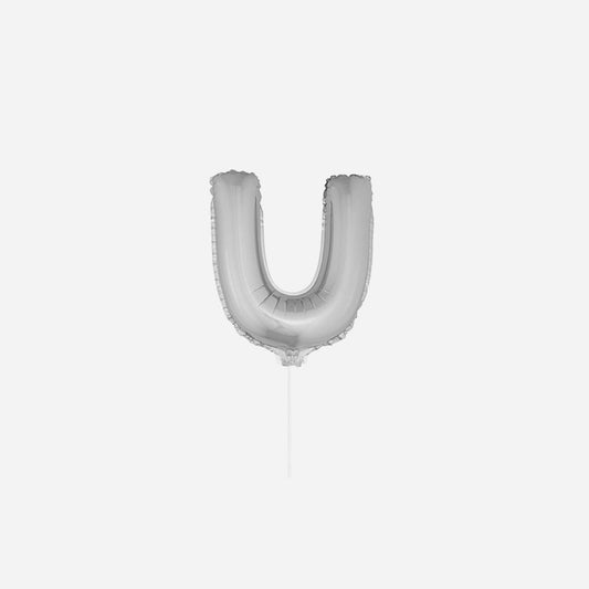 Ballon lettre "U" en aluminium avec bâton 41 cm argent
